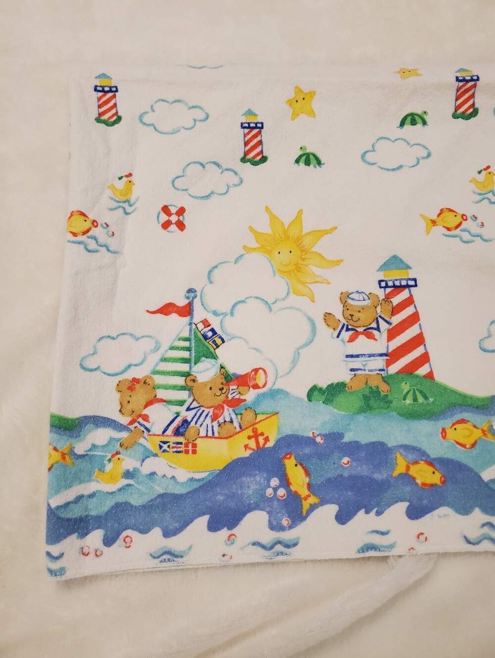 Vintage Flannel Nautical Bear Baby Blanket - Receiving Blanket